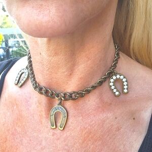 Betsey Johnson Black Label Horseshoe Multi-Charm Choker Necklace VERY RARE